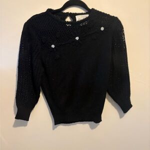 Vintage Embroidered and Knit Black Women's Sweater